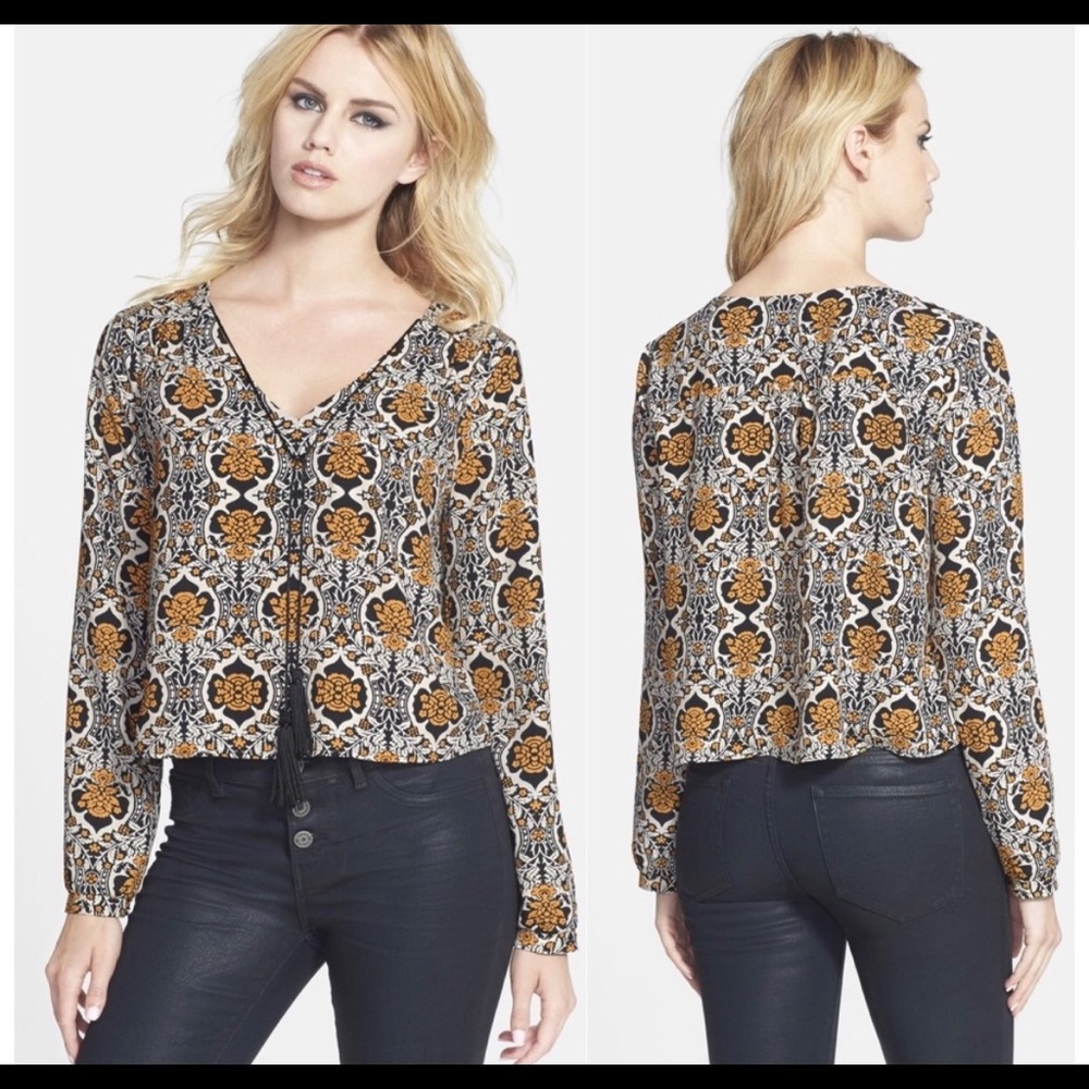 ASTR Paisley Print Tassel Blouse